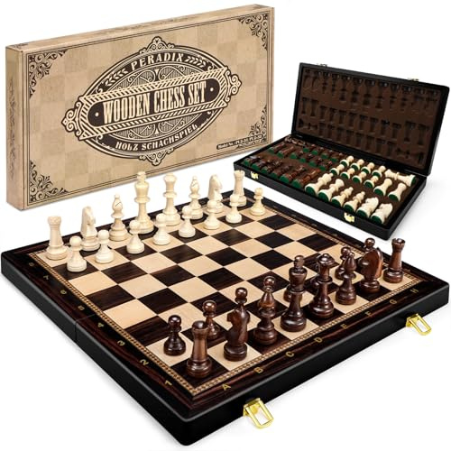 Peradix 48 x48CM Große Schachspiel aus Holz - Klappbares Schachbrett Holz Hochwertig mit 34 Große&Schwere Schachfiguren- Schach für Erwachsene und Kinder (48×48cm, Schwarz)