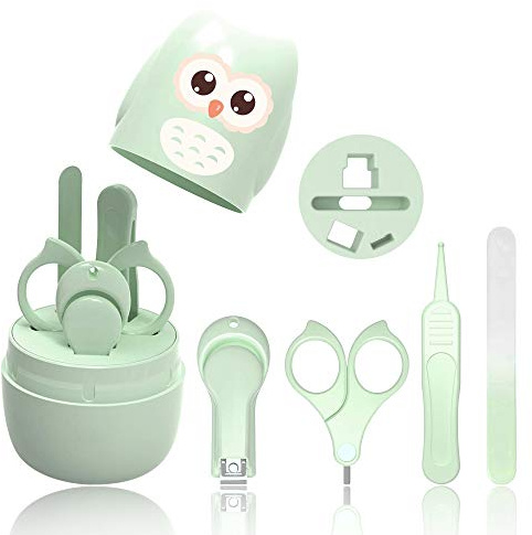 HyAdierTech Babypflege Set mit Baby Nagelschere, für Fingernägel und Fußnägel mit Nagelknipser, Nagelschere, Nagelfeile und Pinzette für Kinder und Neugeborene in süßer Eule Geschenk-Verpackung