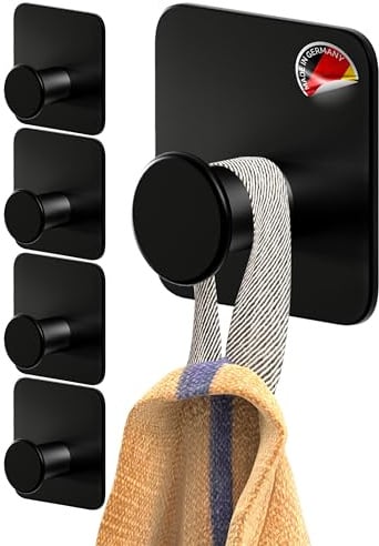 4smile Handtuchhalter ohne Bohren - 5 Stück Handtuchhaken Bad, schwarze Klebehaken modern, stilvoll - Haken selbstklebend extra-stark mit 3M-Klebe-Pads, Wandhaken