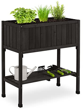 Relaxdays Hochbeet, Folie, Ablage, HxBxT: 80 x 74 x 38 cm, Garten, Balkon & Terrasse, Pflanztisch, Tannenholz, Farbwahl