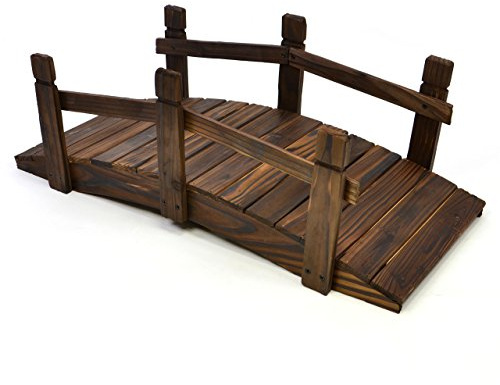 Nexos Kleine Holzbrücke mit Geländer aus Nadelholz – Farbe: Dunkelbraun - Größe 70x32x25 cm