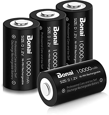 BONAI 10000mAh D Akku Wiederaufladbar 4 Stück, 1,2V NI-MH Mono D Batterien mit Geringer Selbstentladung, Hohe Kapazität für Taschenlampe, Radio, Campinglaterne und Gasherd