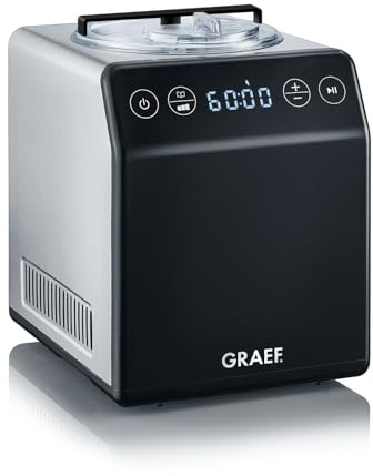GRAEF Eismaschine IM700 Schwarz mit Touch-Display, 2-Liter-Edelstahlbehälter, 4 Programme inkl. Joghurt- und Rührfunktion, automatische Kühlung, Cream Control