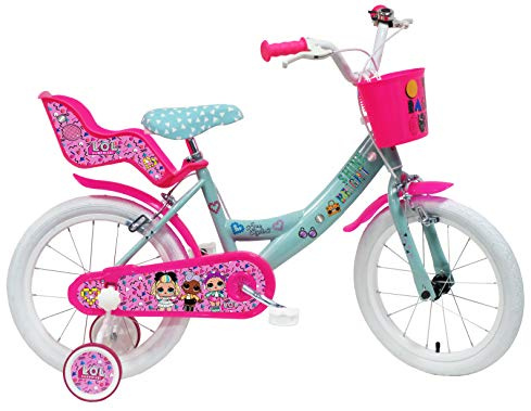 Unisex Kinder Fahrrad Art. 2495 MGA Mädchenfahrrad 16 Zoll LOL 2 Bremsen, Rosa-Wassergrün