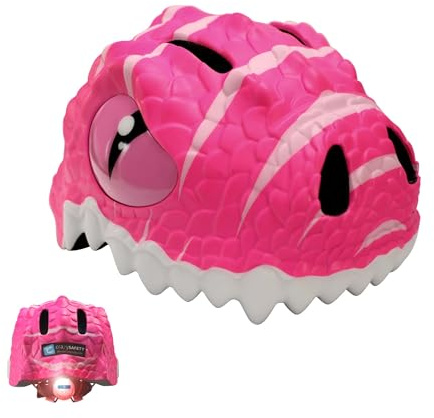 Crazy Safety Kinder Fahrradhelm (2-12 Jahre) – Bunter 3D Tierhelm mit LED-Rücklicht – Leichter In-Mold Schutzhelm für Fahrrad, Roller, Skateboard & Inlineskates