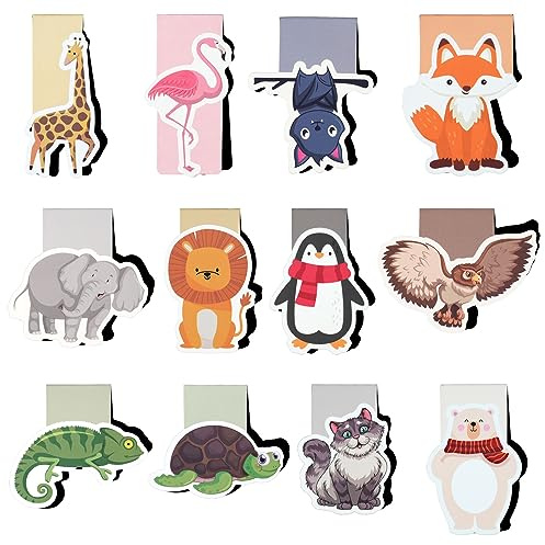 Lesezeichen Magnetisch,12 Stück Lesezeichens Kinder,Süsse Tiere Magnet Lesezeichen Für Schüler, Junge, Mädchen, Buchliebhaber