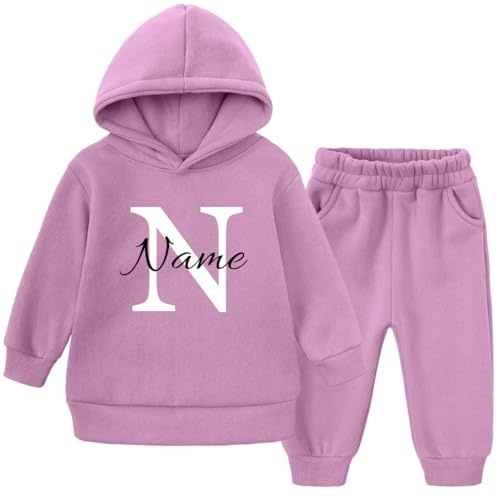 Ahoiikids Personalisierbarer Kinder Jogginganzug mit Kapuze - Lila, 2-teiliges Fleece Set, Warm und Bequem