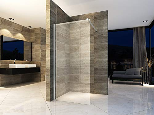 ALONI Walk In Dusche begehbare Duschwand, 100x200 cm | ESG Echtglas, Nano-Beschichtung und Antikalk-Versiegelung, teilgerahmt, barrierefrei, links oder rechts montierbar