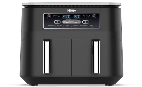 Ninja Foodi Dual Zone Digitale Heißluftfritteuse, 7,6L Airfryer, 2 Fächer, Antihaftbeschichtung, spülmaschinenfeste Körbe, 6-in-1, 4-6 Portionen, Schwarz AF300EU