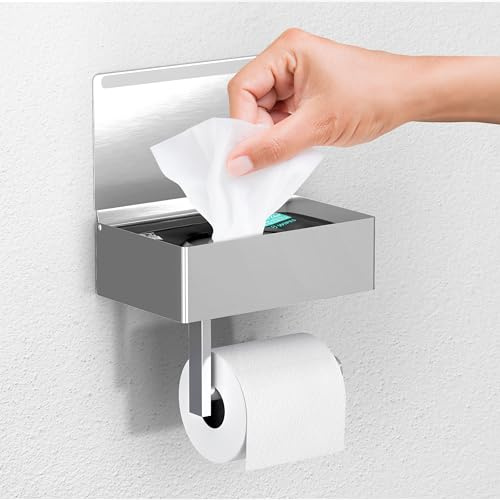 Toilettenpapierhalter & Spülbare Feuchttücherspender für Badezimmer | Erwachsene, Männer, Frauen, Feminine Wischaufbewahrung integriert | Edelstahl Wandhalterung (Gebürsteter Nickel, with Storage)