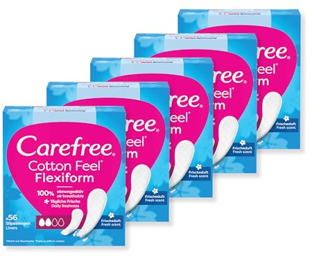 Carefree Slipeinlagen Cotton Feel Flexiform mit Frischeduft, 100% atmungsaktiv mit langanhaltendem Frischegefühl, Größe Normal, 56 Stück