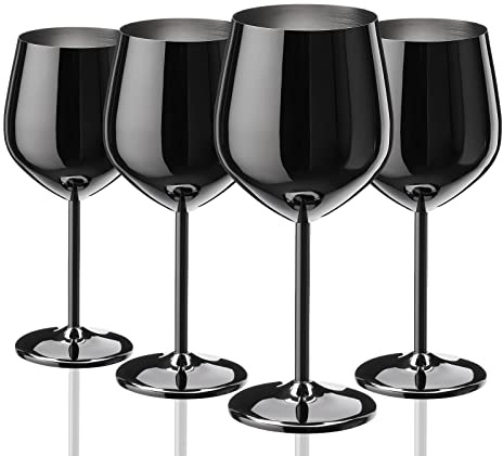 WOTOR Glänzend Dunkelgraue Weingläser 4er Set, 540ml Edelstahl Weingläser, Robust & Unzerbrechlich Kelche, Passend Für Outdoor, Camping, Pool, Reisen