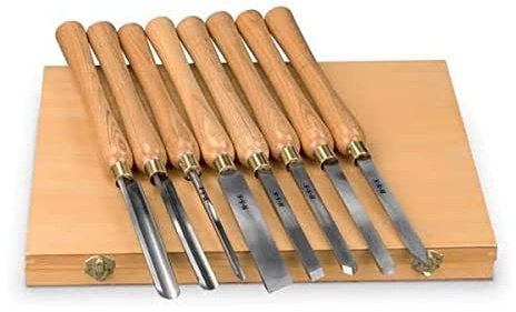 Holzstar Drechselmesser-Set 8-teilig (3x Hohlbeitel, 1x Abstechbeitel, 1x Schruppstahl, 1x Rundbeitel, 2x gerade Drechselbeitel, in Holzkiste, Drechseleisen-Set) 5931011