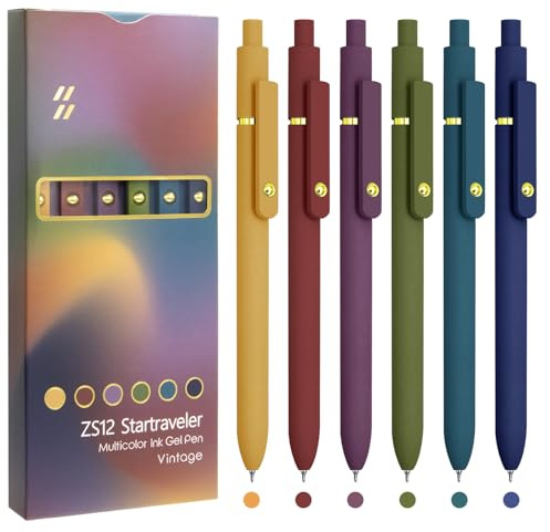 UIXJODO Set mit 6 Gelstiften mit feiner und glatter Spitze, 0,5 mm farbige Tinte für Tagebuch, Notizen, Büro- und Schulbedarf, Geschenke für Frauen (Vintage Gold)