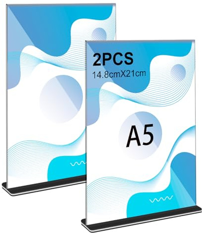 Thboxes 2 Stück Tischaufsteller A5, Transparent Preisschilder Aufsteller Acryl T-Ständer Doppelseitig Tischständer für Menükarten Prospekte Werbung Restaurant Café Büro