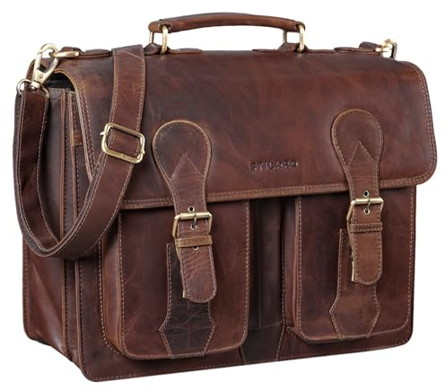 STILORD Kronos Aktentasche Leder Herren Lehrertasche Leder-Tasche Büro Business groß Arbeitstasche Umhängetasche Vintage Echtleder aufsteckbar Farbe:Sepia - braun