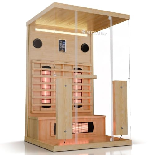 Artsauna Infrarotkabine Göteborg 120 – Natur, Wärmekabine mit Vollspektrumstrahlern, Hemlockholz & Sicherheitsglas, LED-Beleuchtung