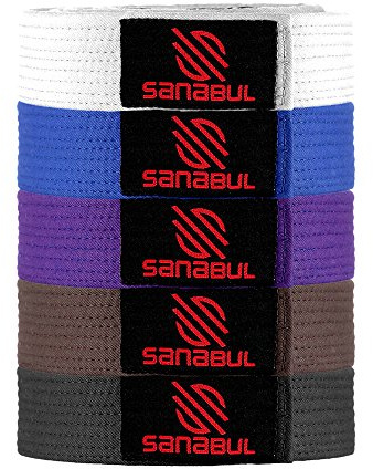 Sanabul BJJ Gürtel für Damen und Herren, brasilianischer Jiu-Jitsu-Gürtel mit Ranglistenstreifen, Ärmelstange, für Kinder, IBJJF-geprüft