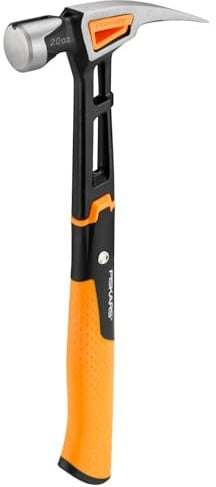 Fiskars Universalhammer IsoCore L zum Einschlagen der Nägel, Länge: 34 cm, Gewicht: 0,91 kg, Schwarz/Orange, 1020214