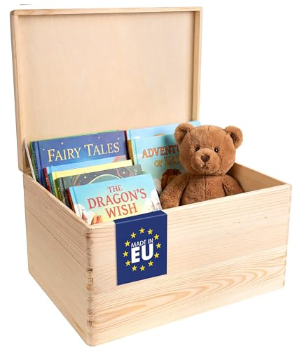 Creative Deco XXL Große Holzkiste mit Deckel | 40x30x24 cm (+/-1cm) | Ostern Holztruhe Erinnerungsbox Baby Holzbox mit Deckel Kasten | Für Zeitschriften, Spielzeuge, Werkzeuge | ROH & UNGESCHLIFFEN