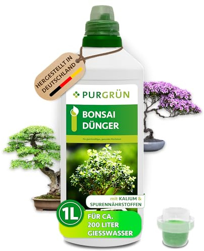 Purgrün® Bonsai-Dünger 1 Liter – Spurennährstoffe für gleichmäßiges Wachstum – Fördert die Blütenbildung blühender Bonsais – Extra Kalium stärkt die Widerstandskraft – Für 200 Liter Gießwasser