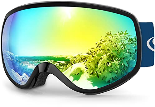 Findway Skibrille Kinder, Snowboardbrille Helmkompatible Schneebrille Verspiegelt 100% UV-Schutz Anti-Nebel Kinder Skibrille für Jungen Mädchen 3-12 Jahre,A Gold/Schwarz