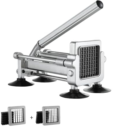 VEVOR Pommes-Frites-Schneider, Kartoffelschneider mit 1/2 Zoll & 3/8 Zoll Edelstahlklingen, manueller Kartoffelzerkleinerer mit Saugnäpfen & Griff, ideal für Kartoffeln Pommes Frites Gemüse