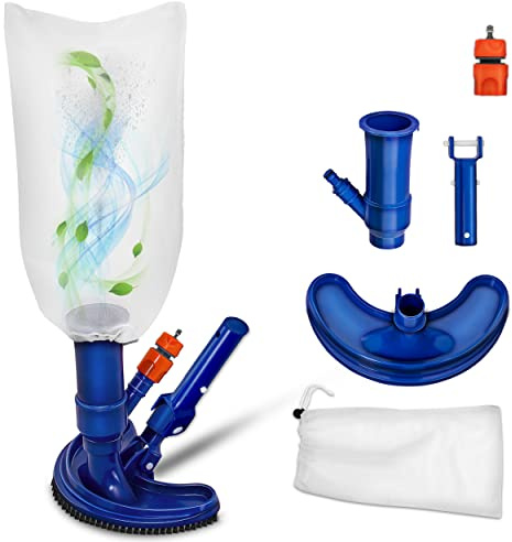 tillvex® Pool Bodensauger Reinigung Set mit Saugbürste & Auffangsack | Poolsauger mit Gartenschlauch-Anschluss | Venturibodensauger Sauger Reinigungsbürste Schwimmbad, Teich, Whirlpool
