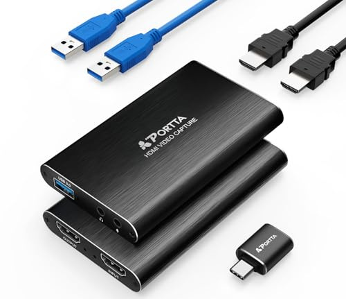 PORTTA HDMI Video Capture Card, Stream and Record in 1080P60 mit Ultra-Low Latency, 4K HDMI in/Loop Out, USB 3.0 to PC Kompatibel mit Camcorder/PS4/PS5/Xbox/Nintendo Switch 2/OBS