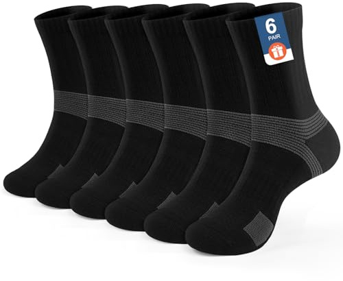 PERMANENTLY001 gepolsterte Sportsocken Tennissocken Herren Damen atmungsaktive Anti-Blasen Crew Socken Badminton Padel Tischtennis Pickleball Volleyball 43-47 Schwarz L 6 Paar