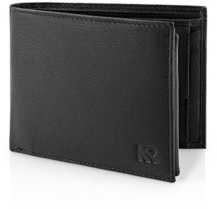 KRONIFY Leder Geldbörse Herren I Echtleder Portmonee I RFID Schutz I Querformat I Geldbörse mit Münzfach I 13 Kartenfächer I Geldbeutel Herren I Geschenk Box I Nappa Schwarz