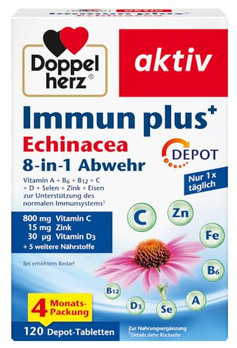 Doppelherz Immun plus Echinacea 8-in-1 Abwehr - DEPOT | Mit Vitamin C, Vitamin D und Zink als Beitrag zur normalen Funktion des Immunsystems - 120 Depot-Tabletten