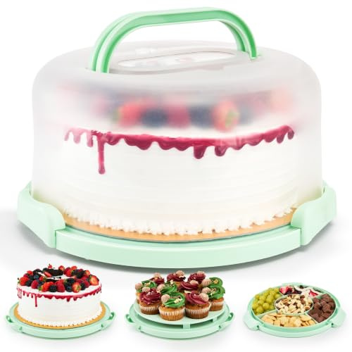 uandu Kuchen Transportbox Rund Ø 30 cm – Für Torten bis 11 cm Höhe | 11 Cupcakes & 5 Snackfächer, 3-in-1 Tortenbox, Für Transport & Servieren, 3 Verschlussclips, Rutschfest, BPA-frei