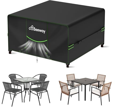 BEEWAY Gartenmöbel Abdeckung Wasserdicht V2.0 150x150x73cm, Schutzhülle Abdeckplane für Gartentische Terrassenmöbel Möbelsets - 420D Oxford Gewebe, Anti-UV, Winterfest