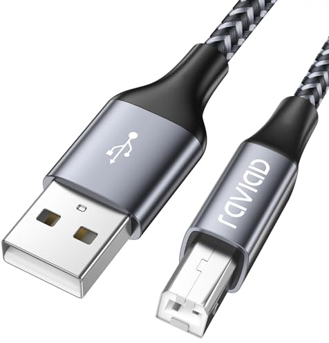 RAVIAD Druckerkabel, Scannerkabel [2M] USB 2.0 Typ B Kabel USB A auf USB B Drucker PC Printer Cable Kompatibel für HP, Dell, Canon, Epson, Lexmark, Xerox, Brother, Samsung - Grau
