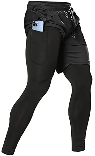 Aolesy 2-in-1-Laufhose für Herren, Fitnessstudio, Workout, Kompressionshose für Herren, Training, athletisch