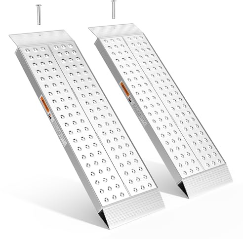 FACHNUO Stabile Aluminium-Rampen 100x30 cm | Laderampe, 680 kg Tragfähigkeit, rutschfest für Schuppen/Rasenmäher | Für Schneefräsen, Motorräder, Crossbikes & ATVs | 2er-Set, Silber