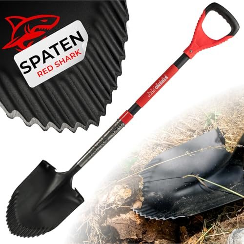 STREND PRO Spaten | Premium RedShark Gärtnerspaten | Spitz | Spitzspaten mit Fiberglasstiel | D Spatenstiel | Spaten für Garten mit Stabiler Stahlkopf |für Harte, steinige Böden| Wurzelspaten