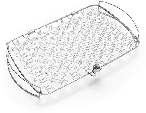 Weber Fisch & Gemüsehalter/Korb - Groß (46 x 28cm), aus Edelstahl, Ideal zum BBQ/Grillen von empfindlichen Grillgut, einfaches Wenden auf dem Grill, spühlmaschinenfest - Silber (6471)