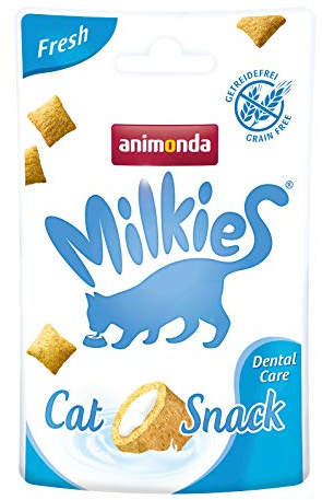 animonda Milkies Katzensnack mit Milch - Knusperkissen Fresh (12 x 30g), getreidefreie Katzenleckerli Milch Katzensnacks für Erwachsene Katzen