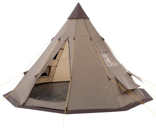 CampFeuer Tipi Zelt Spirit für 4 Personen | 3000 mm Wassersäule | Braun | Indianerzelt für Camping, Wandern, Firstzelt, Pyramidenzelt, Rundzelt, Festivalzelt, Gruppenzelt, Campingzelt, Familienzelt