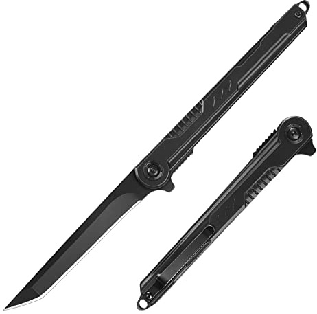 BEEK Tanto Klappmesser Slim, Schwarz Taschenmesser mit Clip, EDC Messer, Outdoor Messer Camping, Geschenke für Männer, Adventskalender Füllung Männer, Gadgets für Männergeschenke, Weihnachtsgeschenke