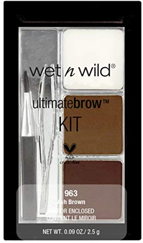 Wet n Wild, Ultimate Brow Kit, Augenbrauen-Set für Form, Definition und Fülle der Augenbrauen, Kit mit 1 Augenbrauen-Wachs, 2 Fixier-Pudern, 1 Pinsel und 1 Pinzette, Veganes Produkt, Aschbraun