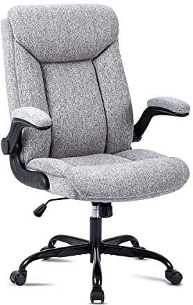 MZLEE Ergonomischer Bürostuhl Computerstuhl Schreibtischstuhl Drehbarer Arbeitsstuhl mit hochklappbarer Armlehne, höhenverstellbar, Bequem für Büro Heim Gaming (Grauer Stoff)