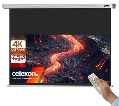 celexon Professional Motor-Leinwand 130 | 300x169 cm 16:9 | elektrische 4K ,Full-HD Beamer-Leinwand für Projektionen im Büro & Heimkino | zur Decken-/ Wand-Montage | mit Fernbedienung