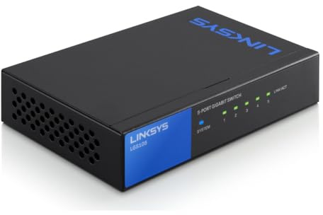 Linksys LGS105-EU 5-Port Unmanaged Gigabit-Netzwerk-Switch – Ethernet-Switch/Hub mit Metallgehäuse, Splitter – Platzierung an der Wand oder auf dem Schreibtisch im Büro oder zu Hause, Plug-and-Play