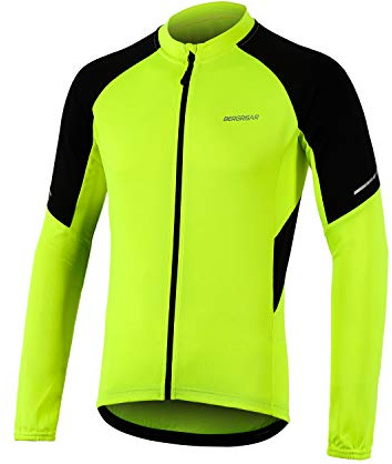 BERGRISAR Herren Radtrikot Fahrradtrikot Langarm Atmungsaktive Leicht Fahrradbekleidung mit 3+1 Reißverschluss Taschen BG012