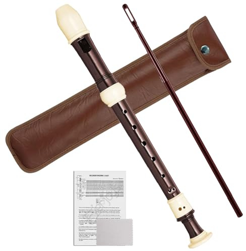 8-Hole Soprano Recorder in German Fingering, ABS Resin with Cleaning Rod Fingering Chart and Leather Storage Bag for Beginners Adults