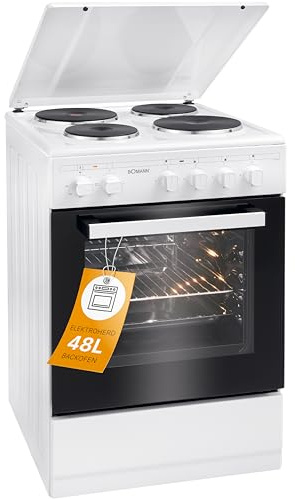 Bomann® Backofen 50cm mit Herd | Elektroherd freistehend 50 cm mit 4 Kochplatten | Standherd mit Ofen 48L | Ober-/Unterhitze | 40°C - 240°C | inkl. Blech & Grillrost | Elektroherd mit Kochfeld EH 561