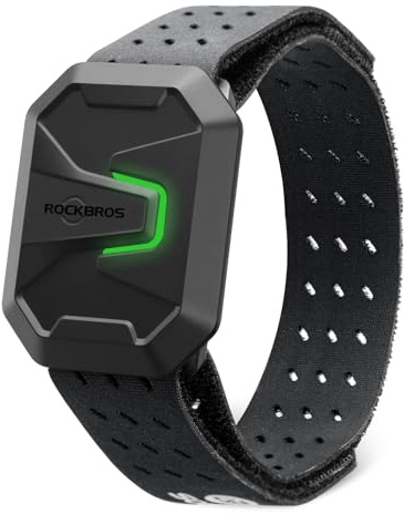ROCKBROS Herzfrequenzmesser Armband, Bluetooth ANT+ Pulsmesser Fitness Tracker mit HR Zonen LED Indikator, IP67 Wasserdicht Optischer Pulssensor, 15h Akku, Magnetisches Laden